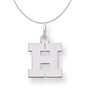 Silver, Amanda Collection Small Block Style Initial H Necklace - 20 In